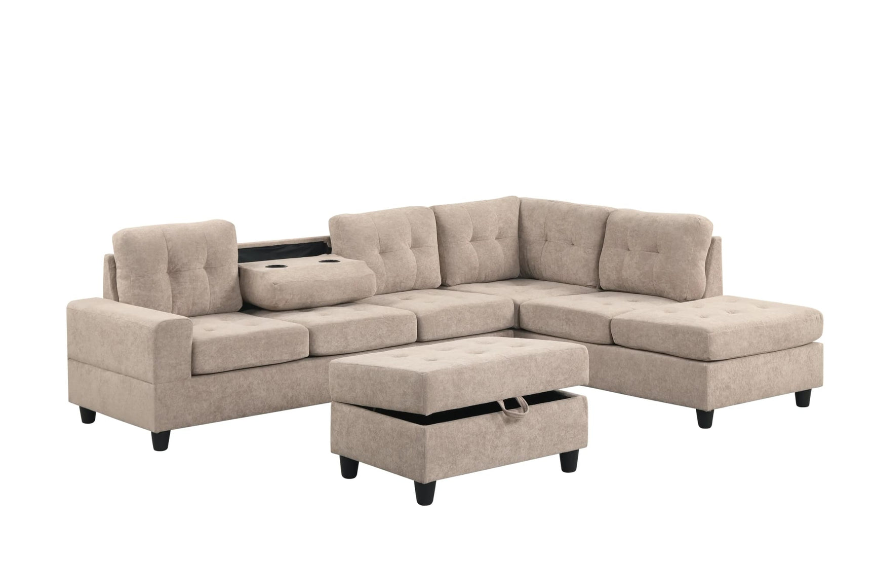 Heights Beige Reversible Sectional + Ottoman view 2