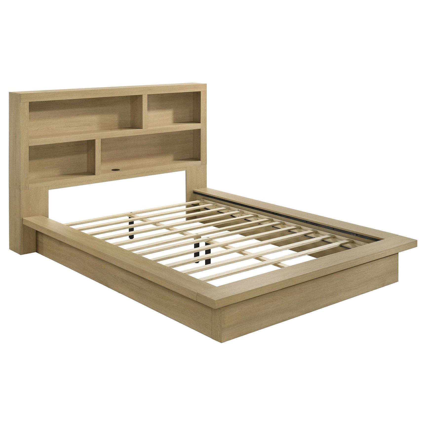 Hendricks Queen Bookcase Headboard Platform Bed Light Oak from Ella Furniture