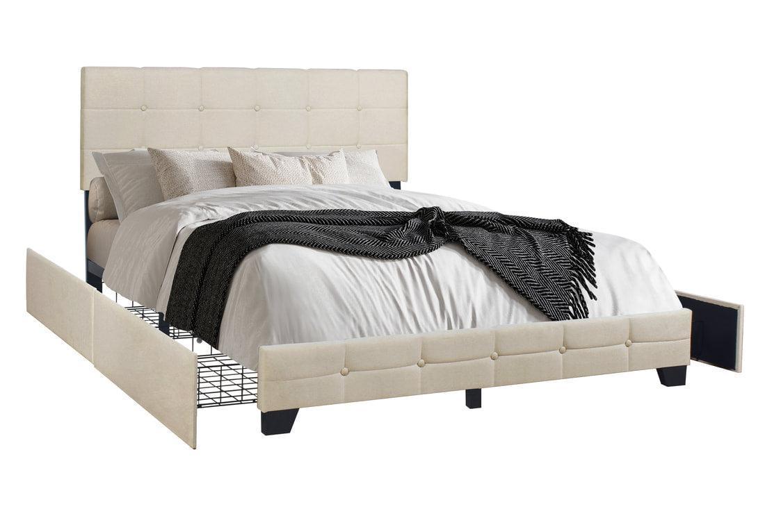 Faddy Beige Upholstered Tufted Platform King Bed