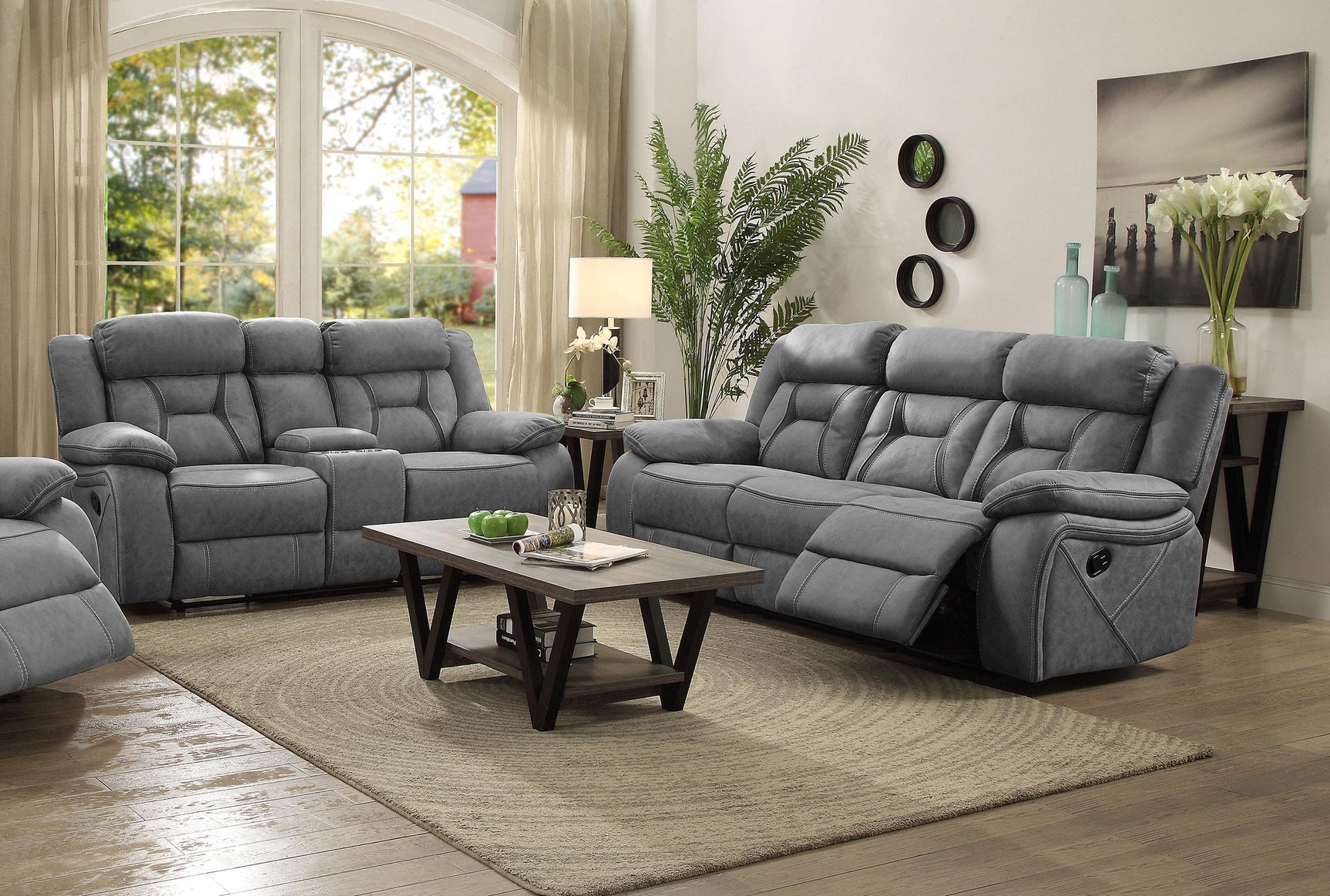 HIGGINS MOTION COLLECTION Houston Casual Stone Reclining Two-Piece Living Room Set 602261-S2 - Ella Furniture