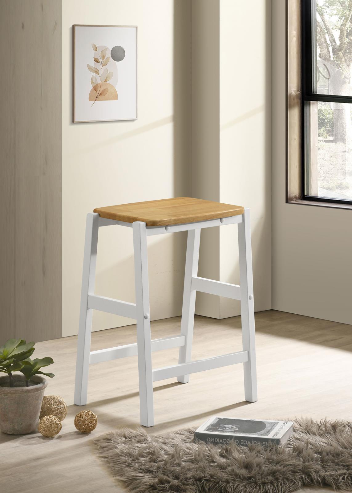 Hollis Wood Counter Height Backless Bar Stool Brown And White (Set Of 2) 122247 - Ella Furniture