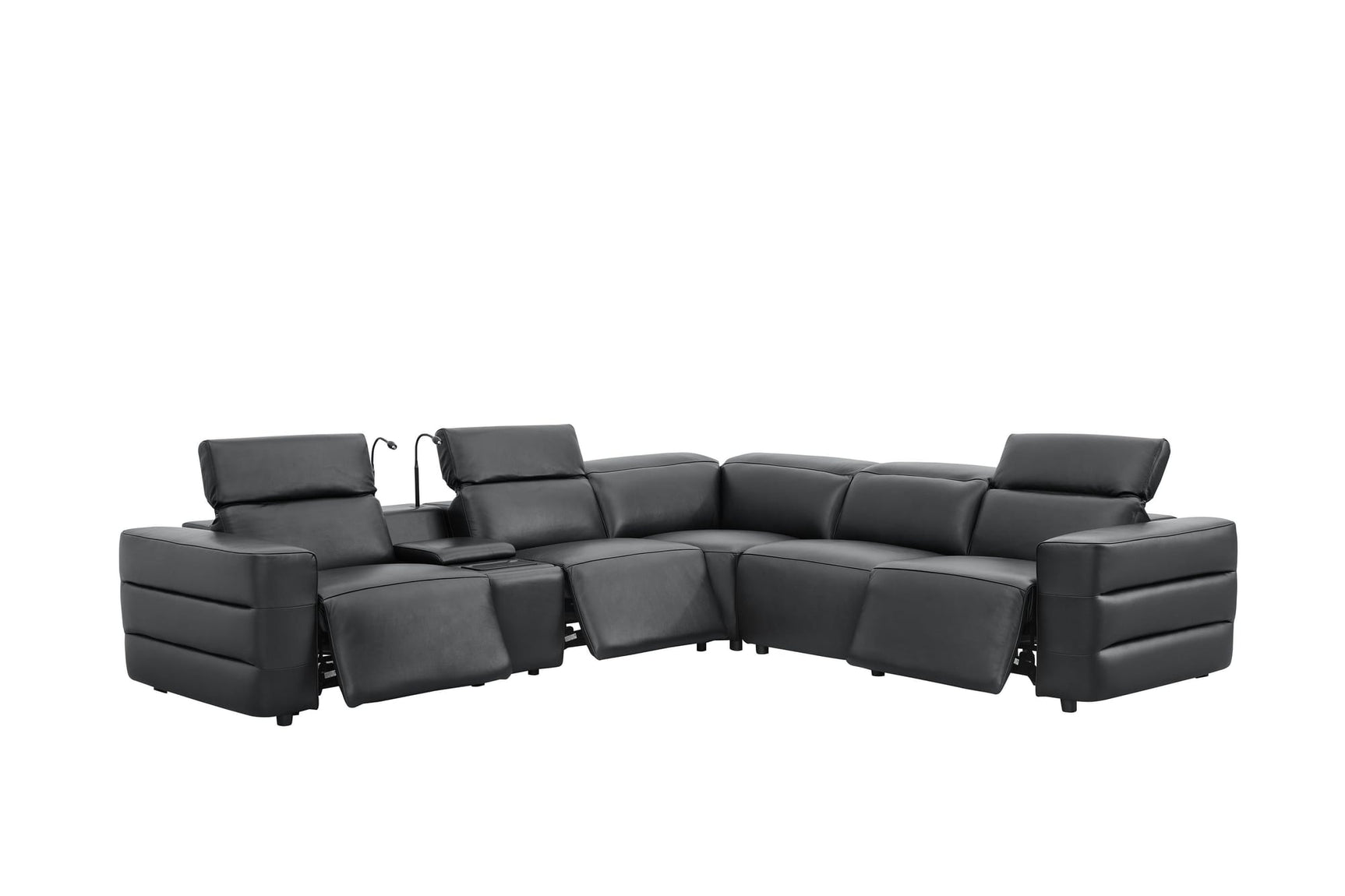 Holly Black Italian Leather 6-Piece Power Reclining Corner Sectional with Console view 2