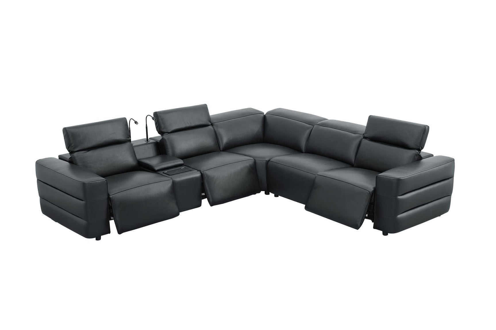 Holly Black Italian Leather 6-Piece Power Reclining Corner Sectional with Console view 6