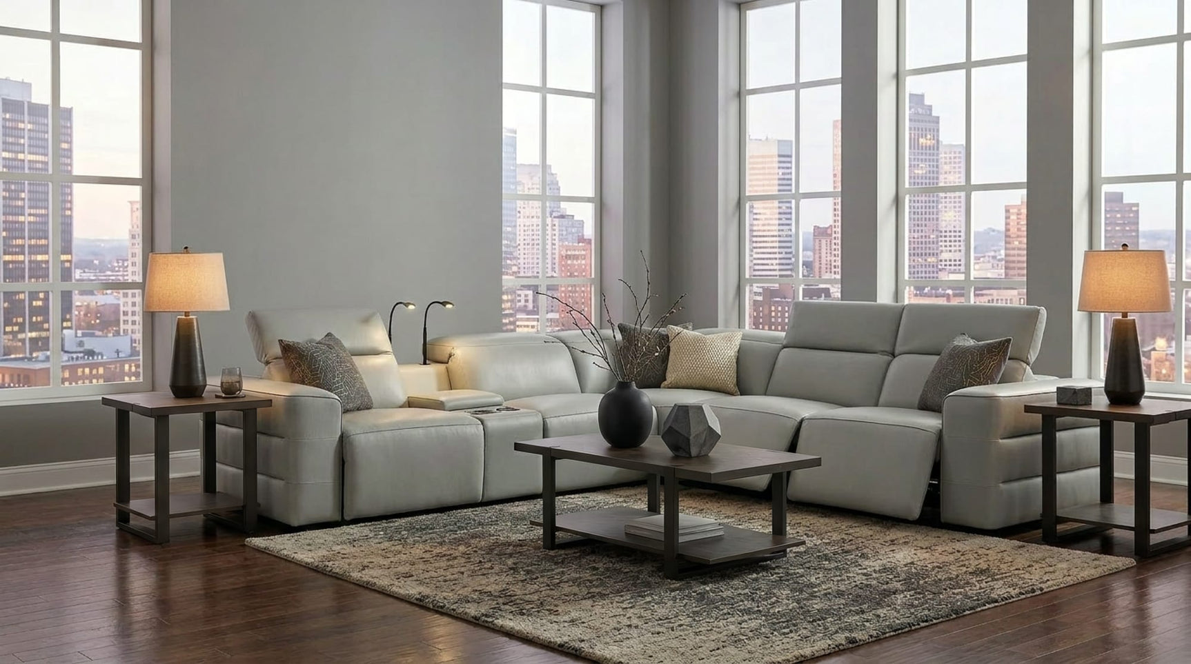 Holly Grey Italian Leather 6-Piece Power Reclining Corner Sectional with Console from Ella Furniture