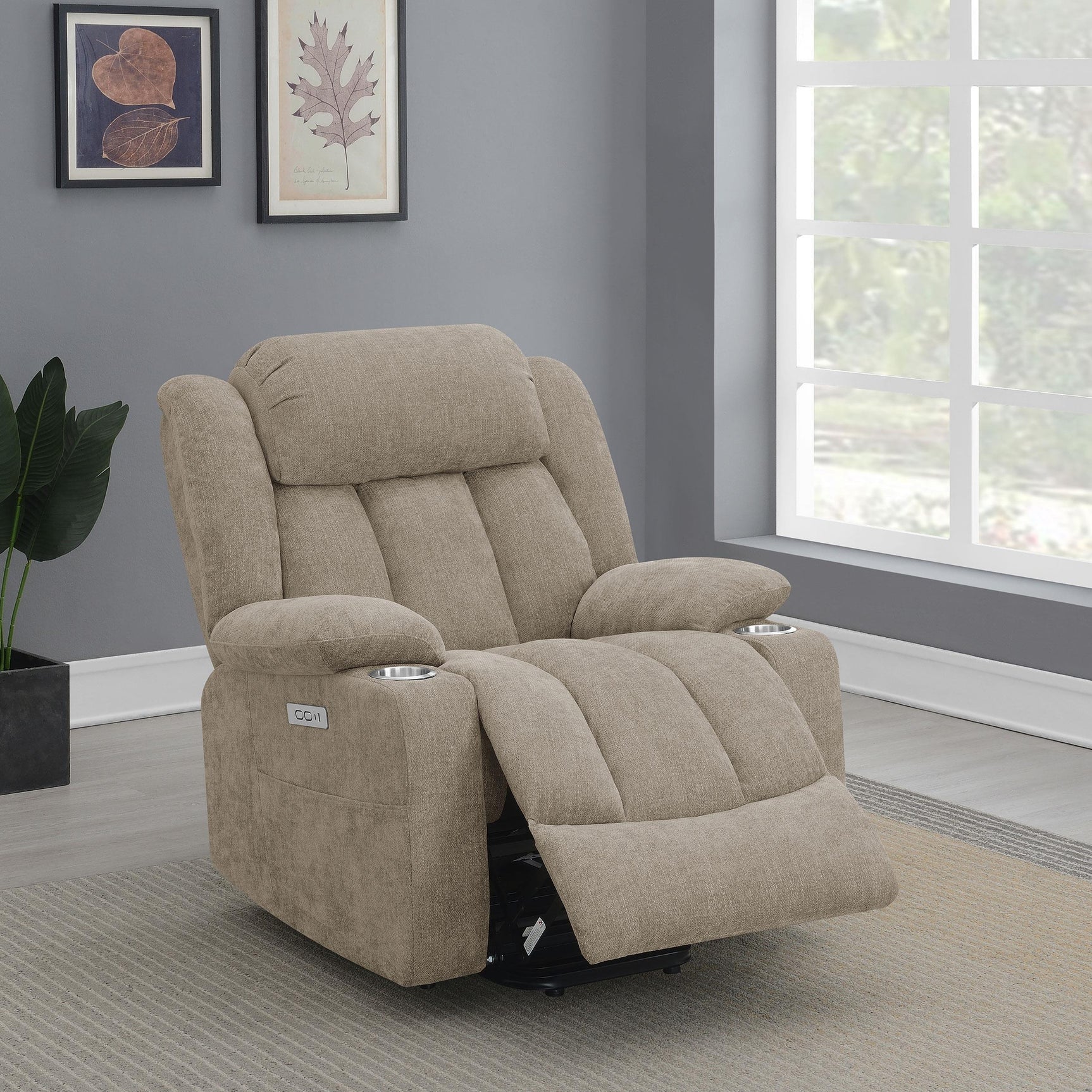Houston Upholstered Power Lift Recliner Chair Camel 602274P - Ella Furniture