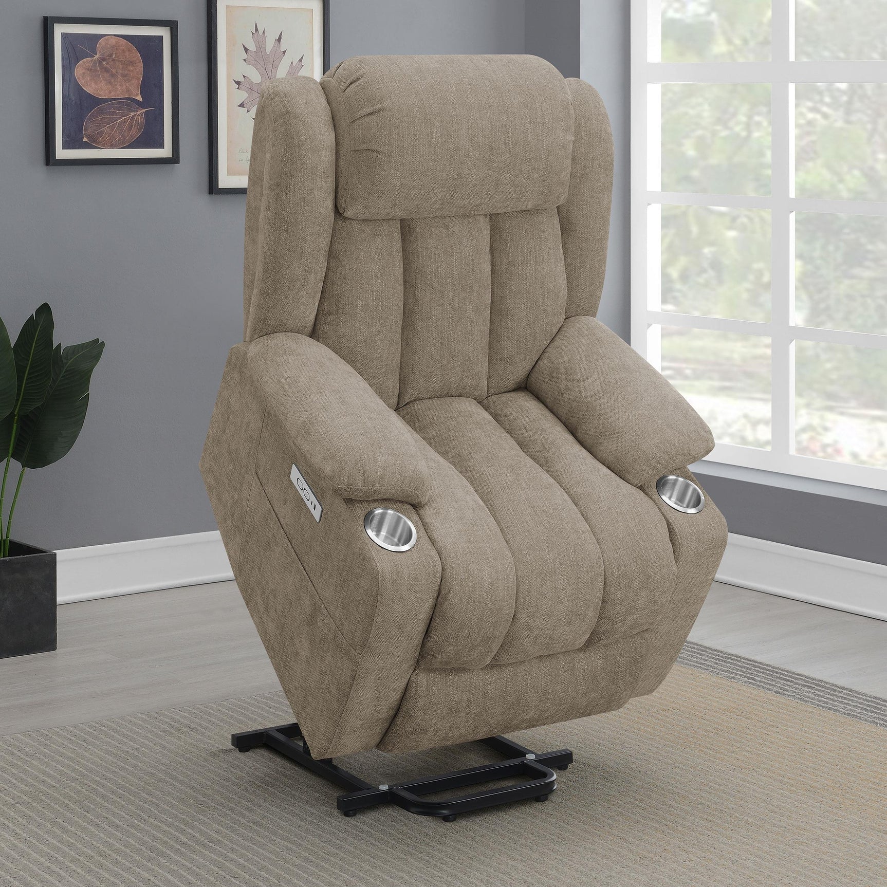 Houston Upholstered Power Lift Recliner Chair Camel 602274P - Ella Furniture