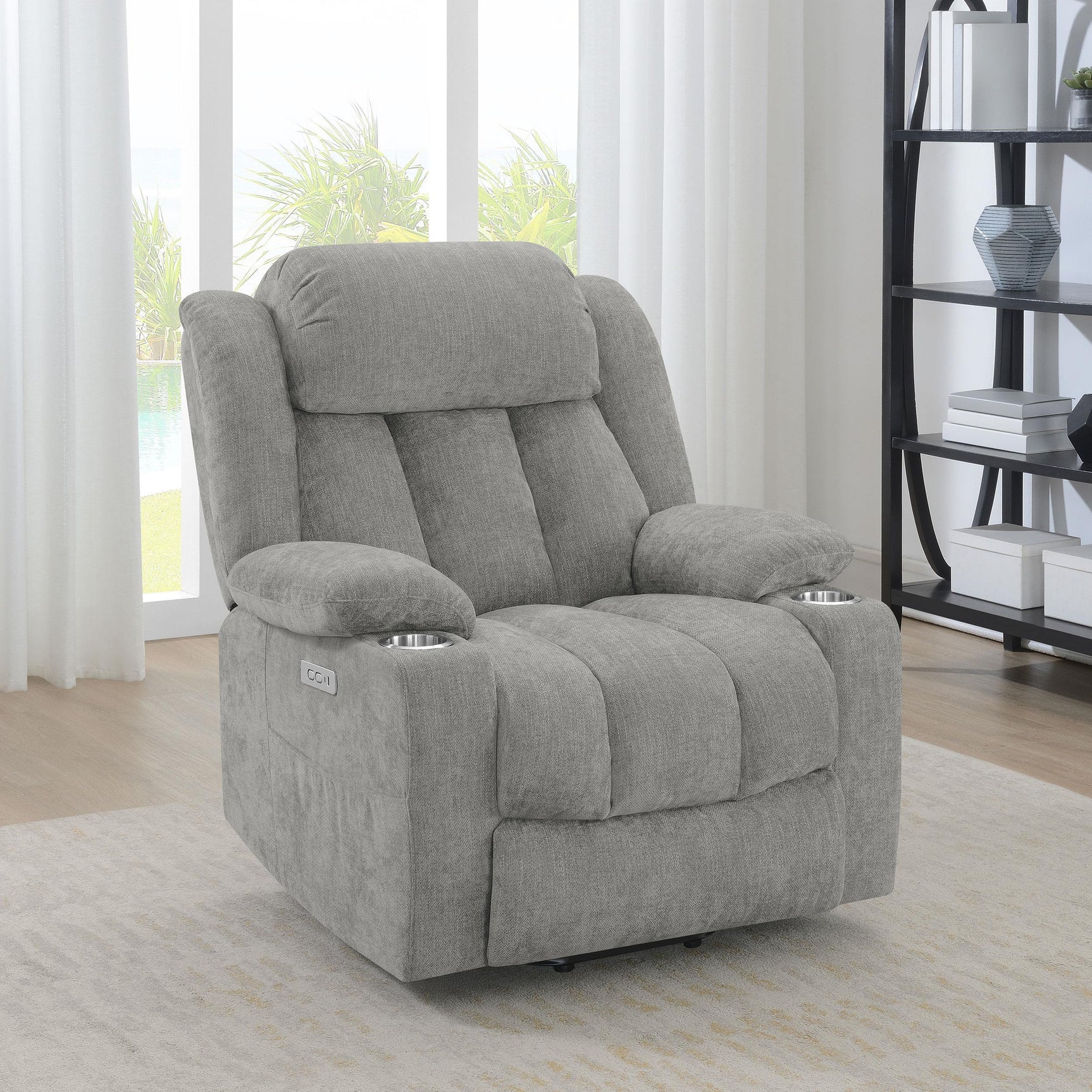Houston Upholstered Power Lift Recliner Grey 602284P - Ella Furniture