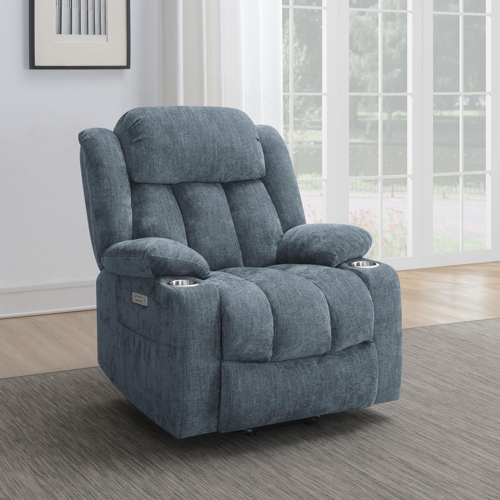 Houston Upholstered Power Lift Recliner Slate Blue 602294P - Ella Furniture