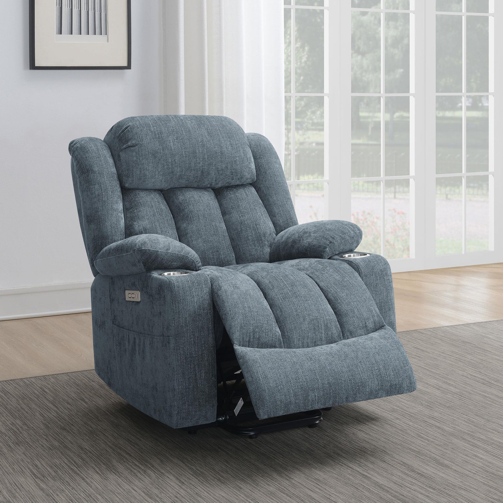 Houston Upholstered Power Lift Recliner Slate Blue 602294P - Ella Furniture