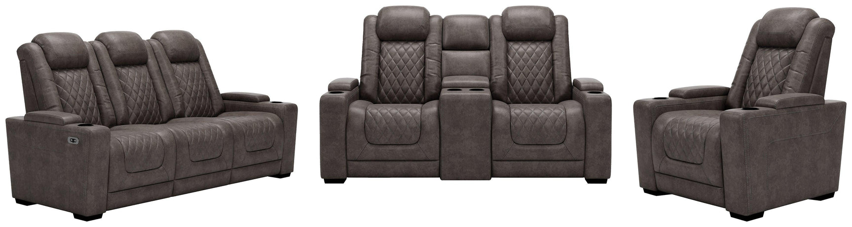 Hyllmont Gray Sofa, Loveseat And Recliner - Ella Furniture