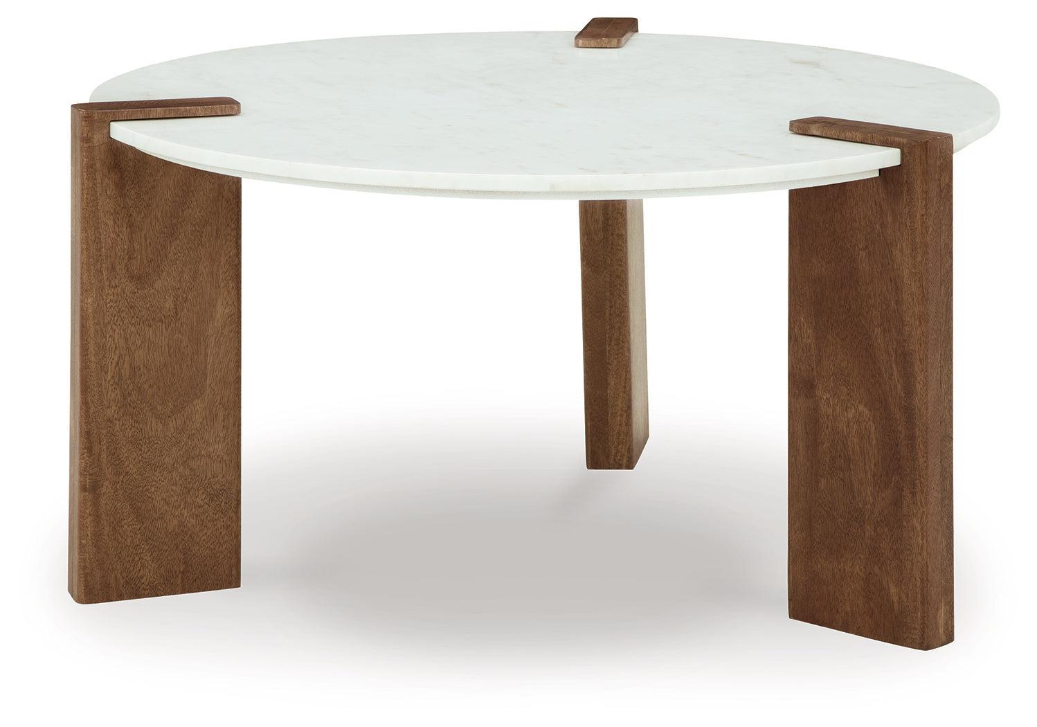 Isanti White/brown Coffee Table With 2 End Tables - Ella Furniture