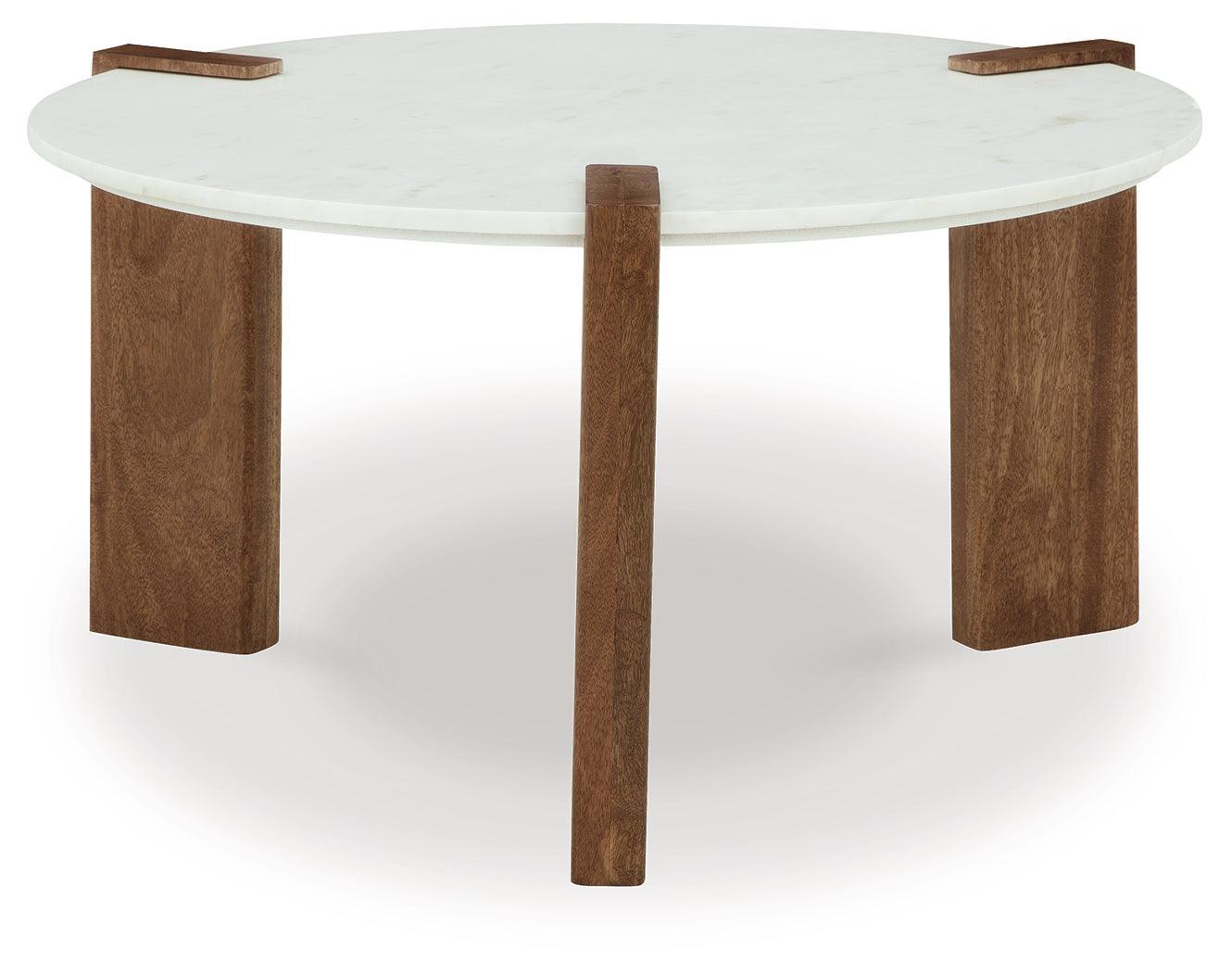 Isanti White/brown Coffee Table With 2 End Tables - Ella Furniture
