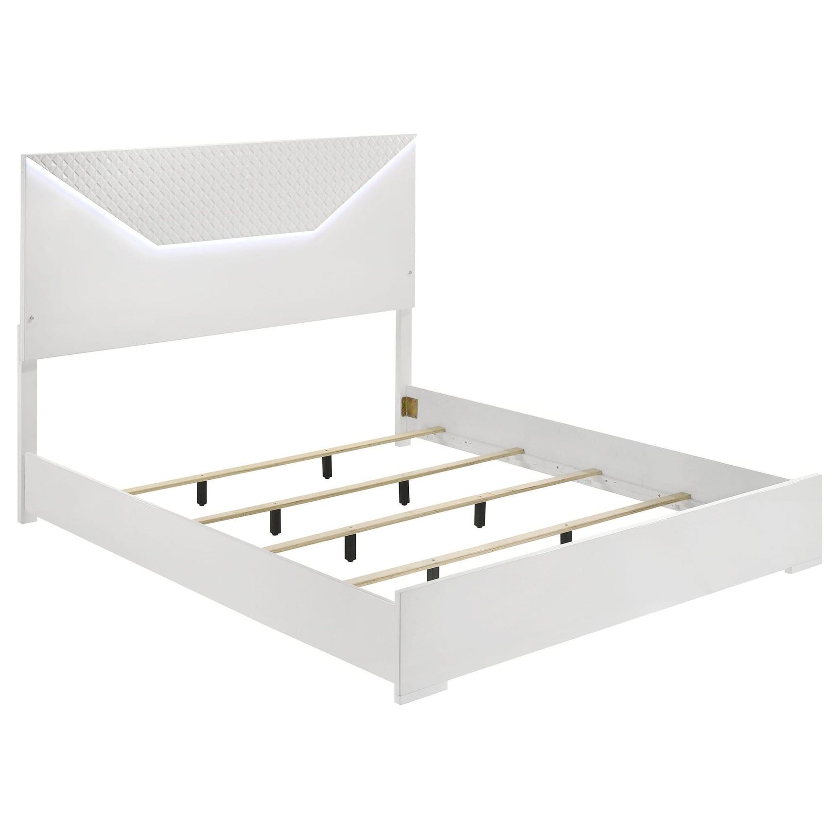 Ives Eastern King Panel Bed LED Headboard White High Gloss from Ella Furniture