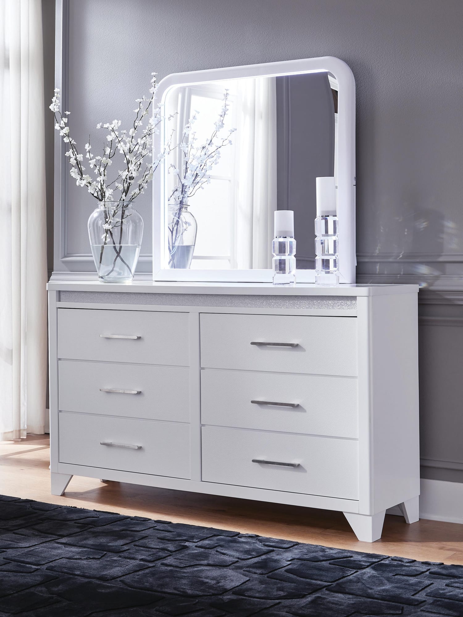 Jarlee White Dresser and Mirror from Ella Furniture