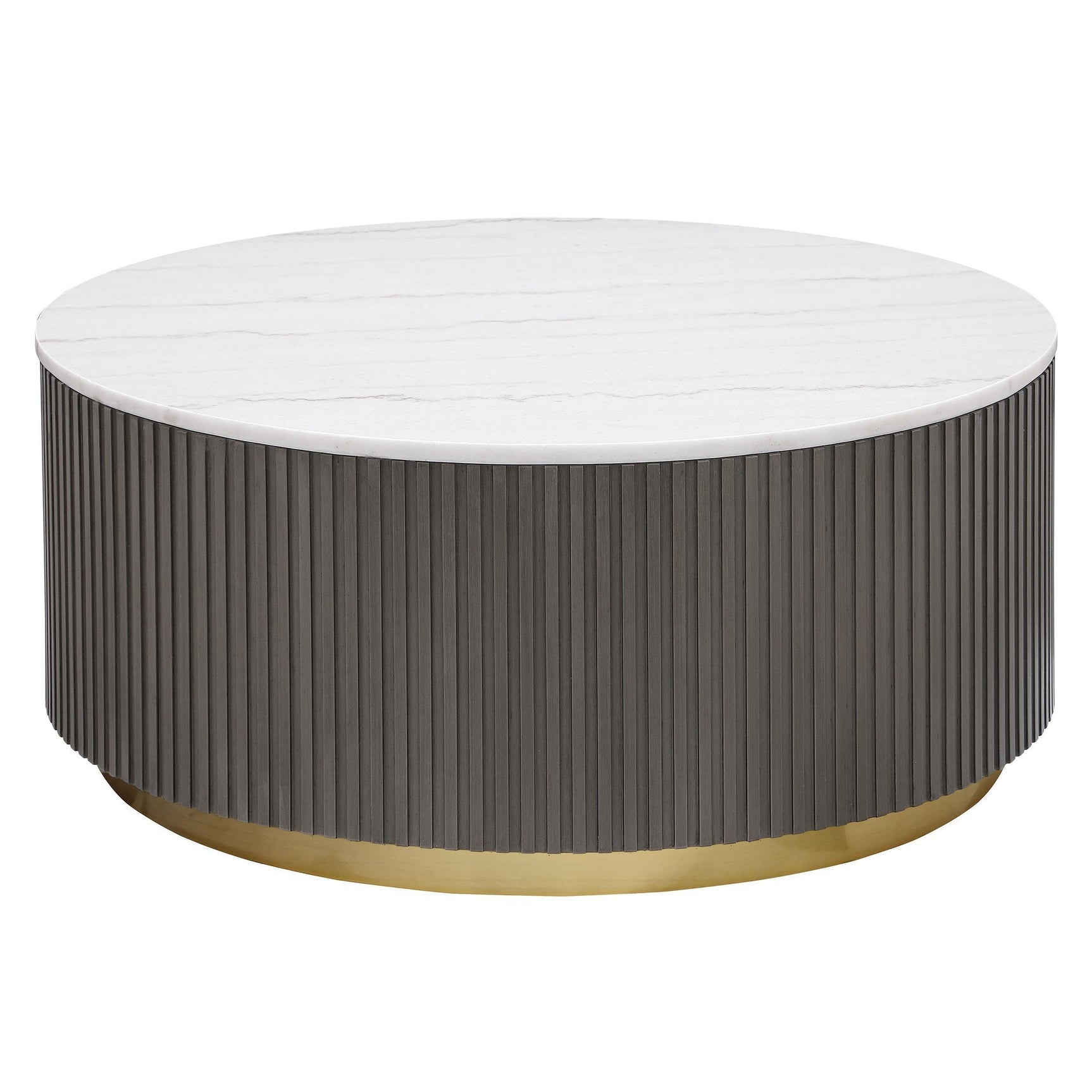 Jason Round Marble Top Coffee Table White and Charcoal 710418 - Ella Furniture