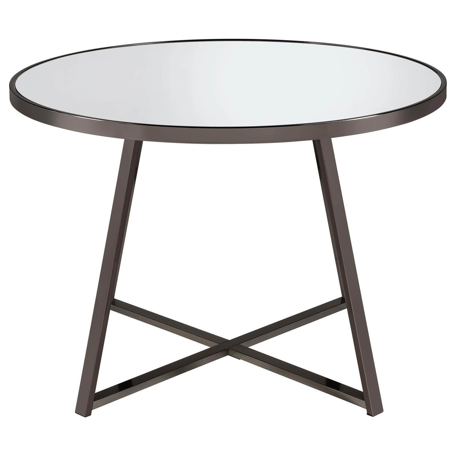 Jillian Round Dining Table With Tempered Mirror Top Black Nickel 120630 - Ella Furniture