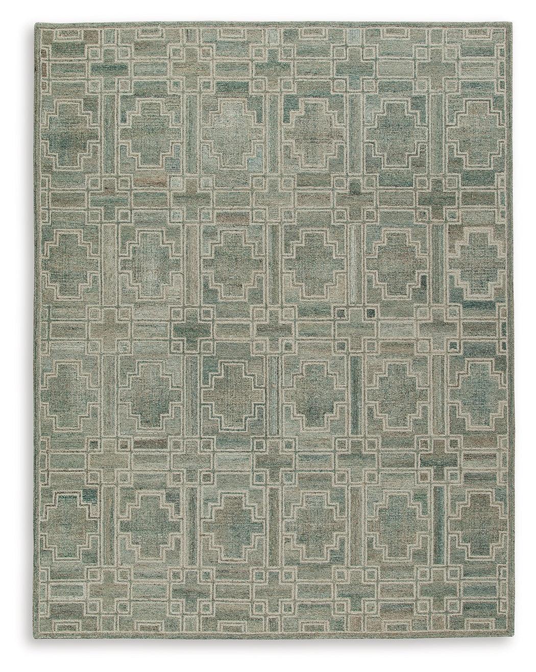 Jossland Green/Ivory Large Rug - Ella Furniture