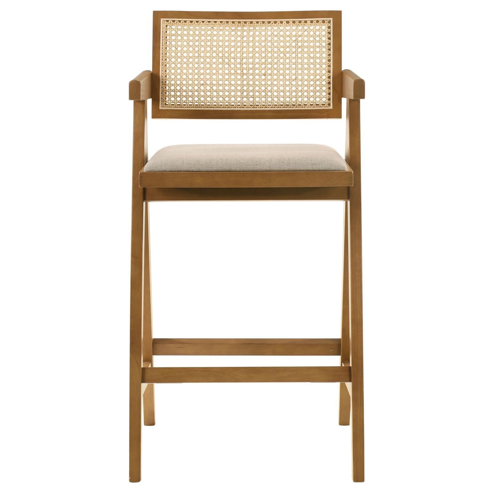 Kane Solid Wood Bar Stool With Woven Rattan Back And Upholstered Seat Light Walnut (Set Of 2) 182677 - Ella Furniture