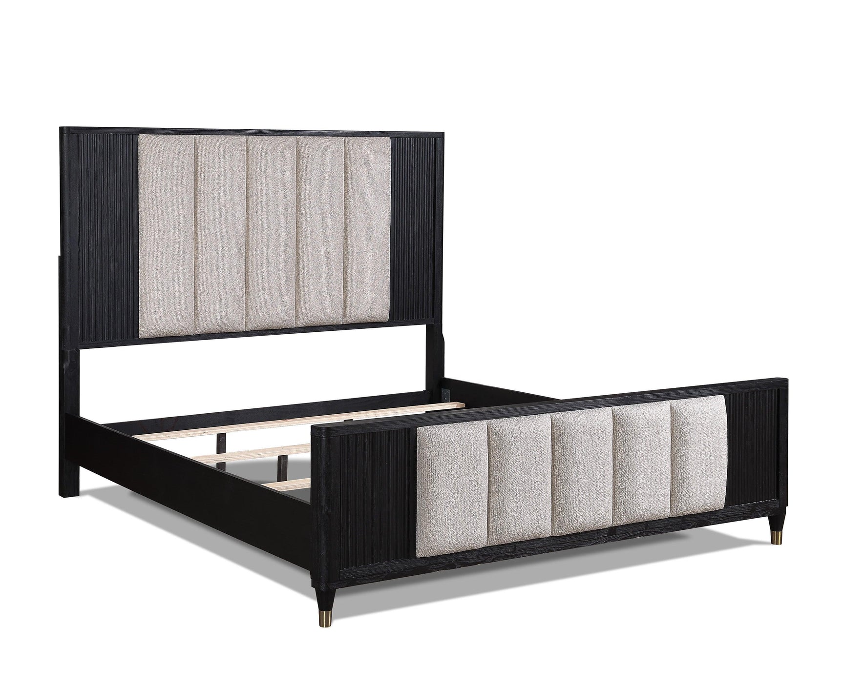 Kara Gray/Stone Modern Contemporary Solid Wood And Veneers Fabric Upholstered Bedroom Set - Ella Furniture