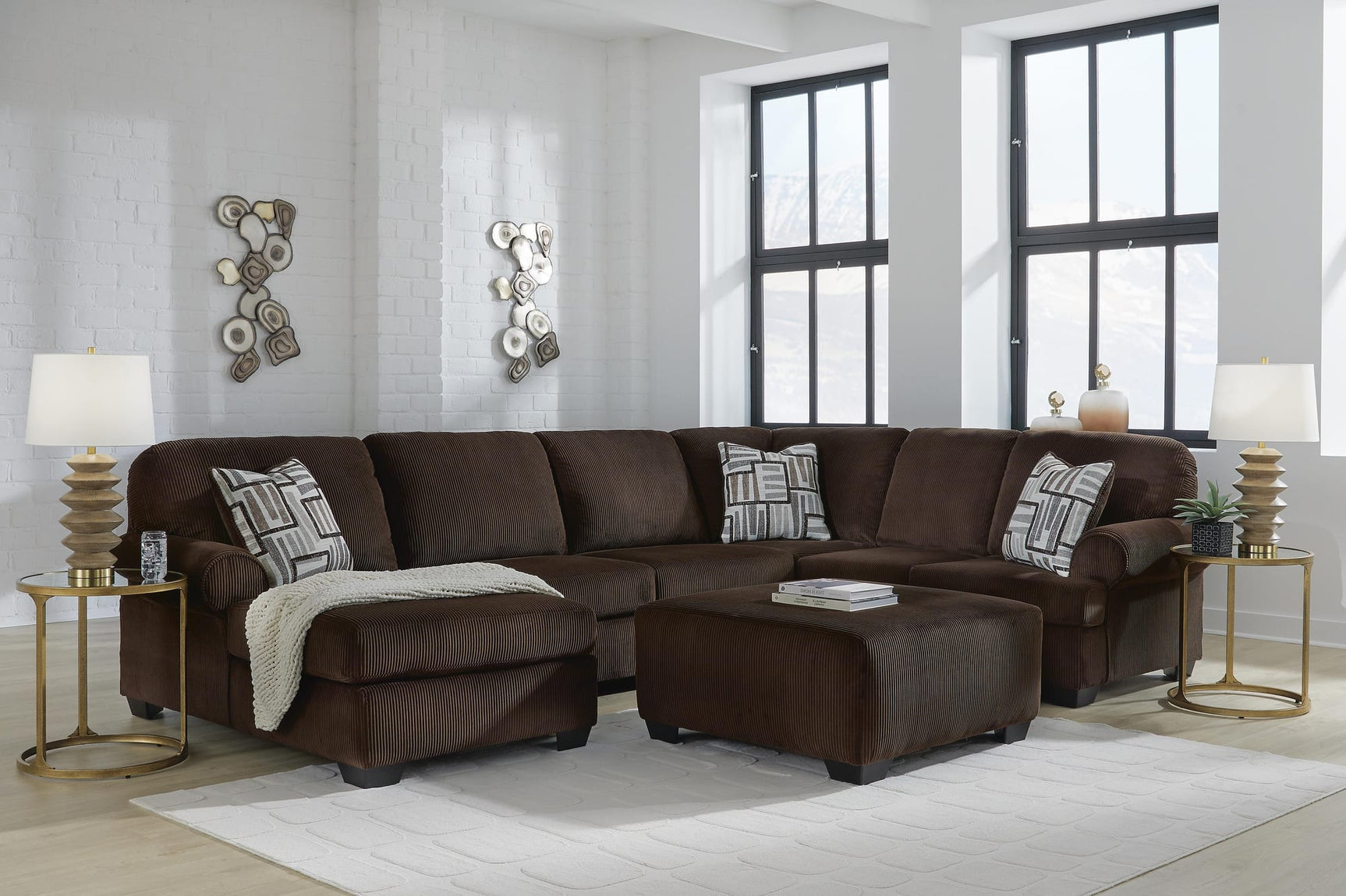 Kimlee Chocolate Velvet 3-Piece Sectional with Chaise from Ella Furniture