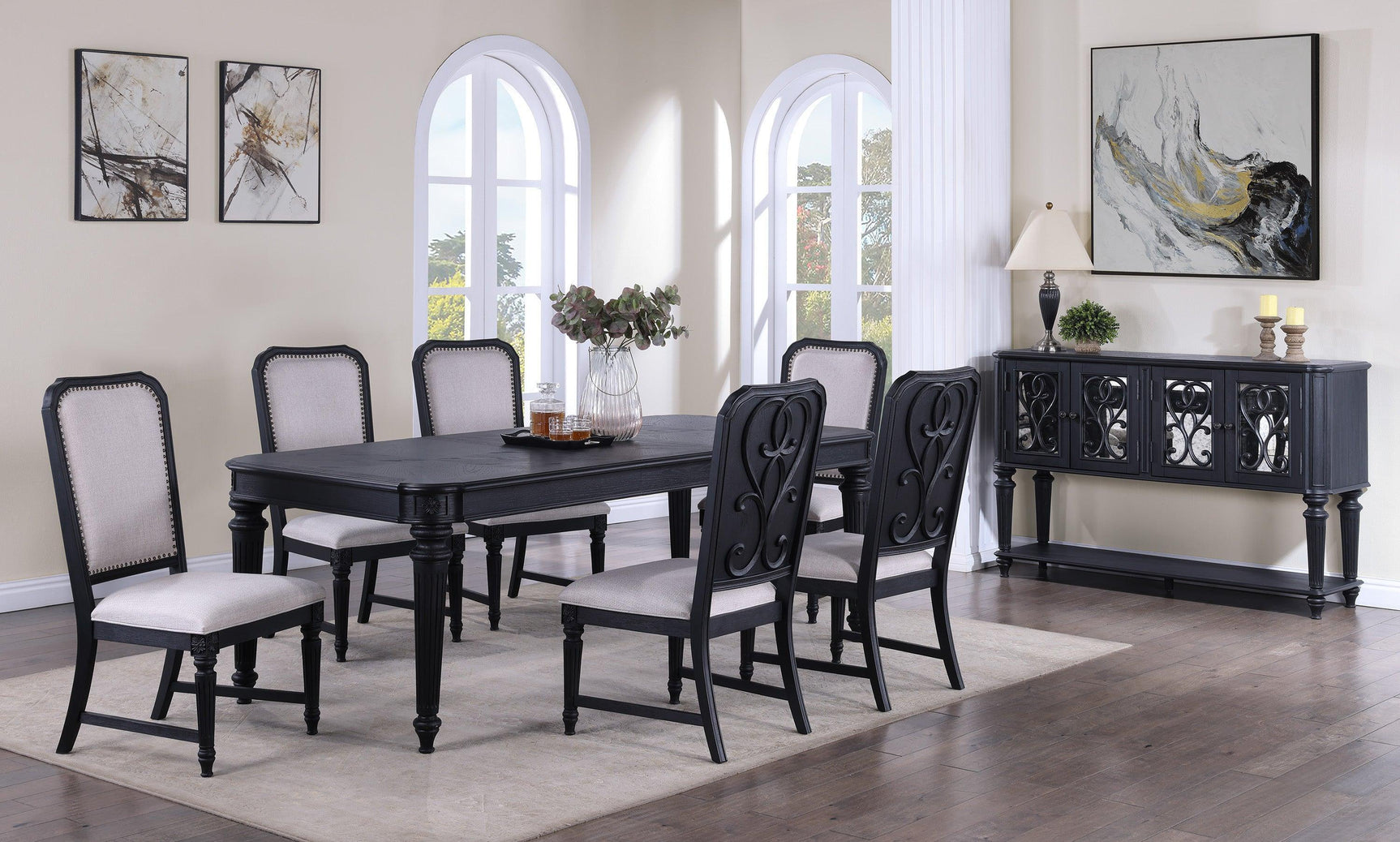Kingsbury Dark Gray Modern Contemporary Solid Wood Fabric Upholstered Dining Room Set - Ella Furniture