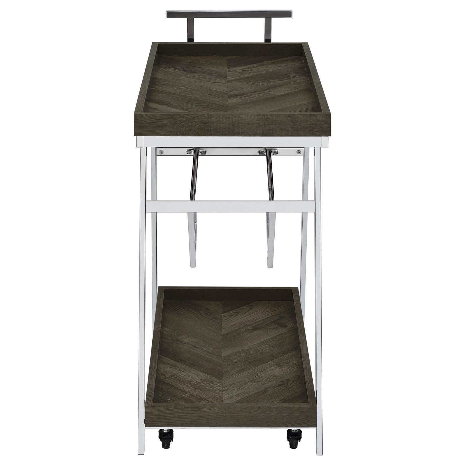 Kinney 2-Tier Bar Cart With Storage Drawer Rustic Grey And Chrome 181025 - Ella Furniture