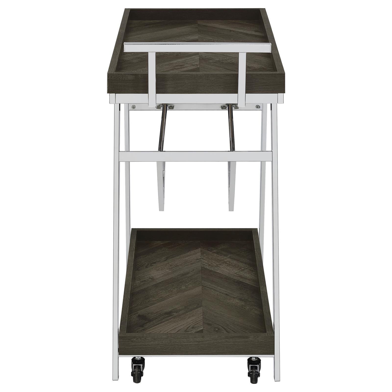 Kinney 2-Tier Bar Cart With Storage Drawer Rustic Grey And Chrome 181025 - Ella Furniture