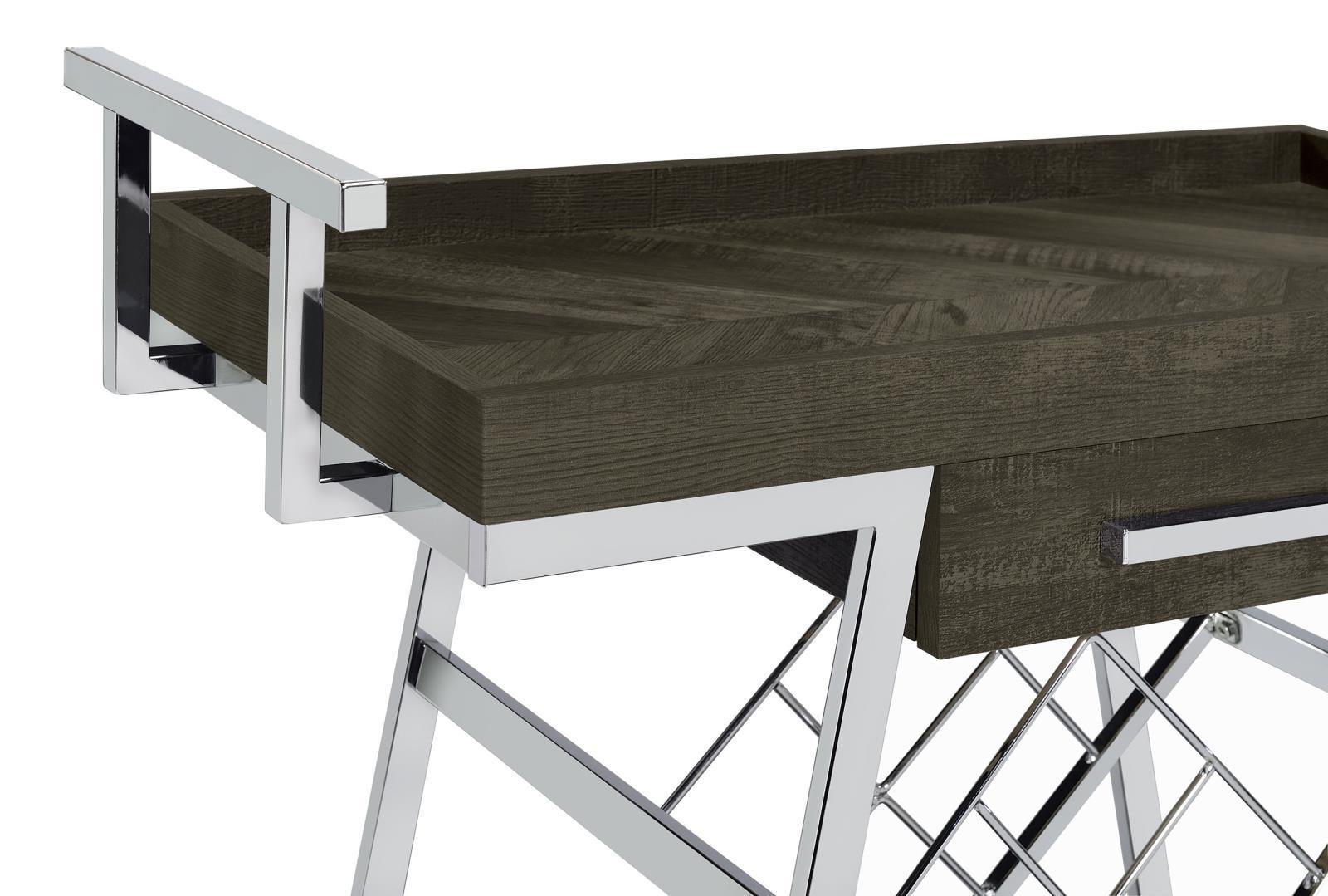 Kinney 2-Tier Bar Cart With Storage Drawer Rustic Grey And Chrome 181025 - Ella Furniture