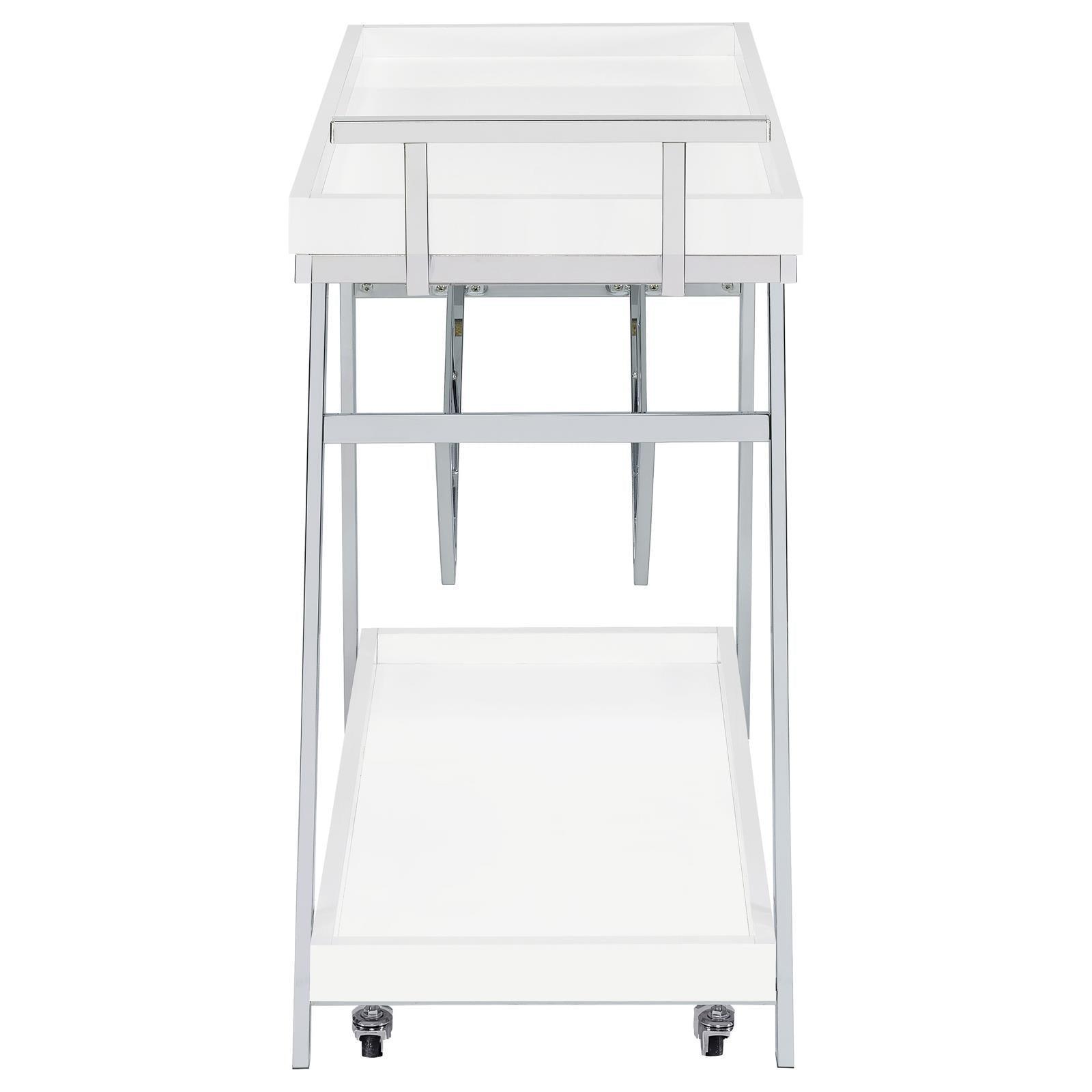 Kinney 2-Tier Bar Cart With Storage Drawer White High Gloss And Chrome 181024 - Ella Furniture