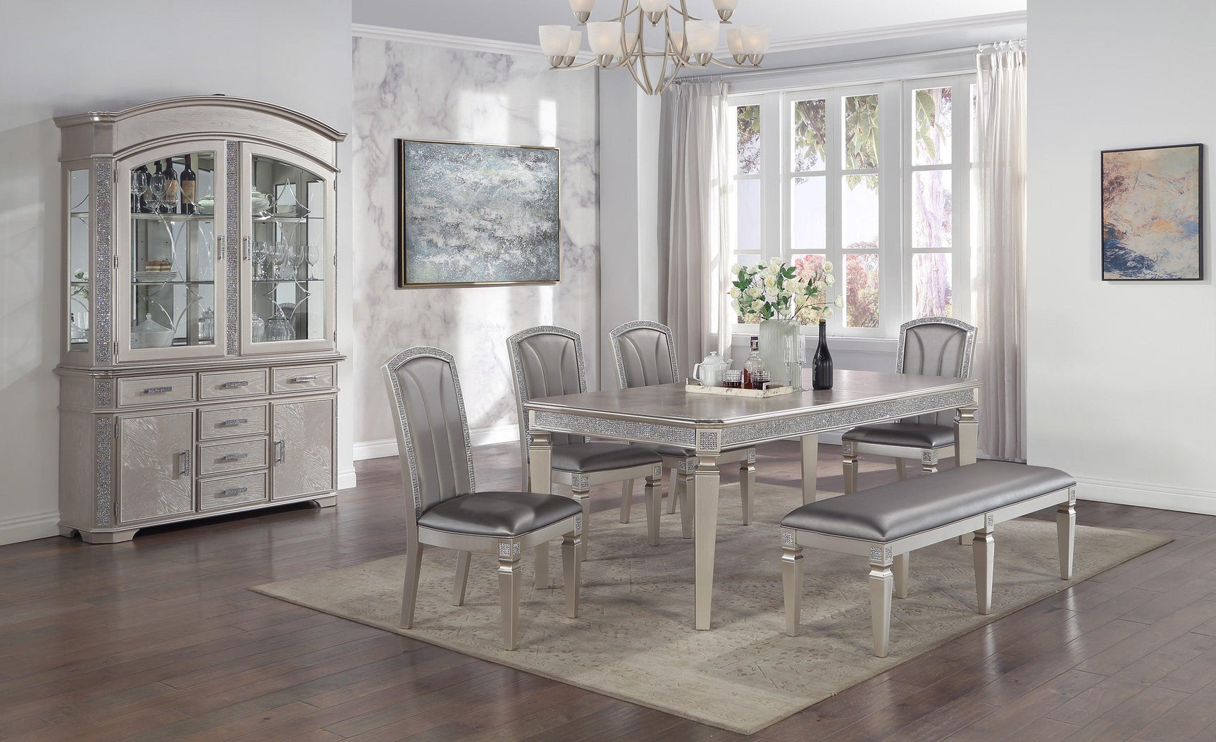 Klina Gray Modern And Sleek Glass Metal Leg Table Dining Room Set - Ella Furniture