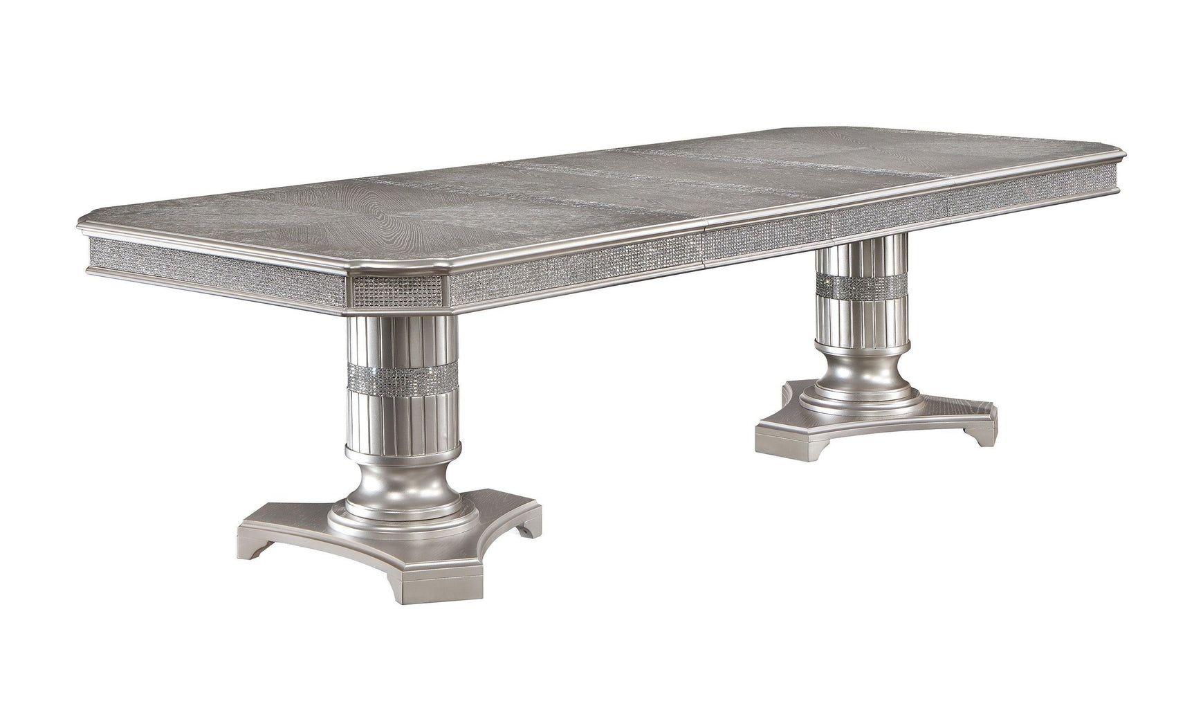 Klina Pedestal Gray Modern Sleek Metal Glass Pedestal Leg Dining Room Set - Ella Furniture