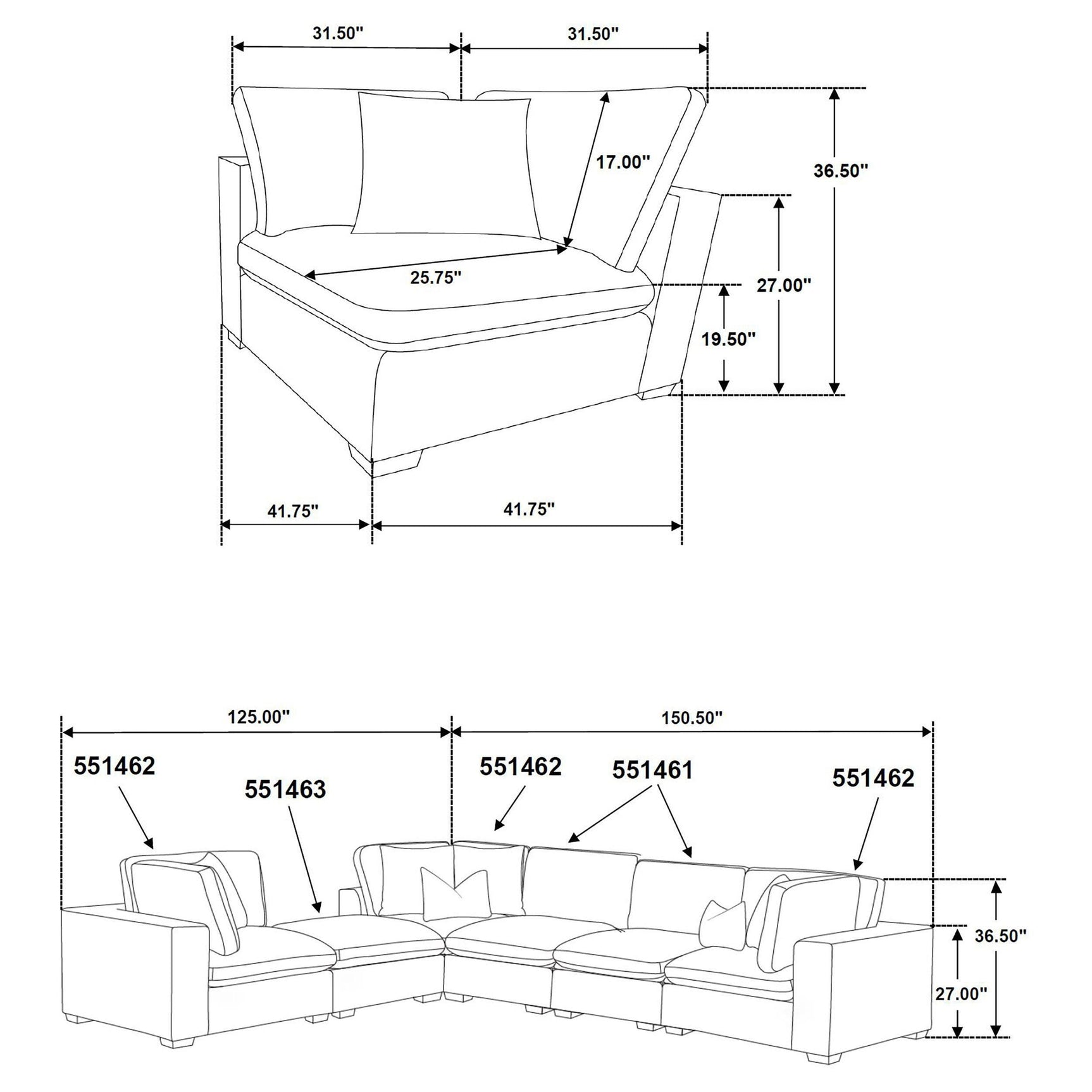 Lakeview 5-piece Upholstered Modular Sectional Sofa Ivory 551461-SETB - Ella Furniture