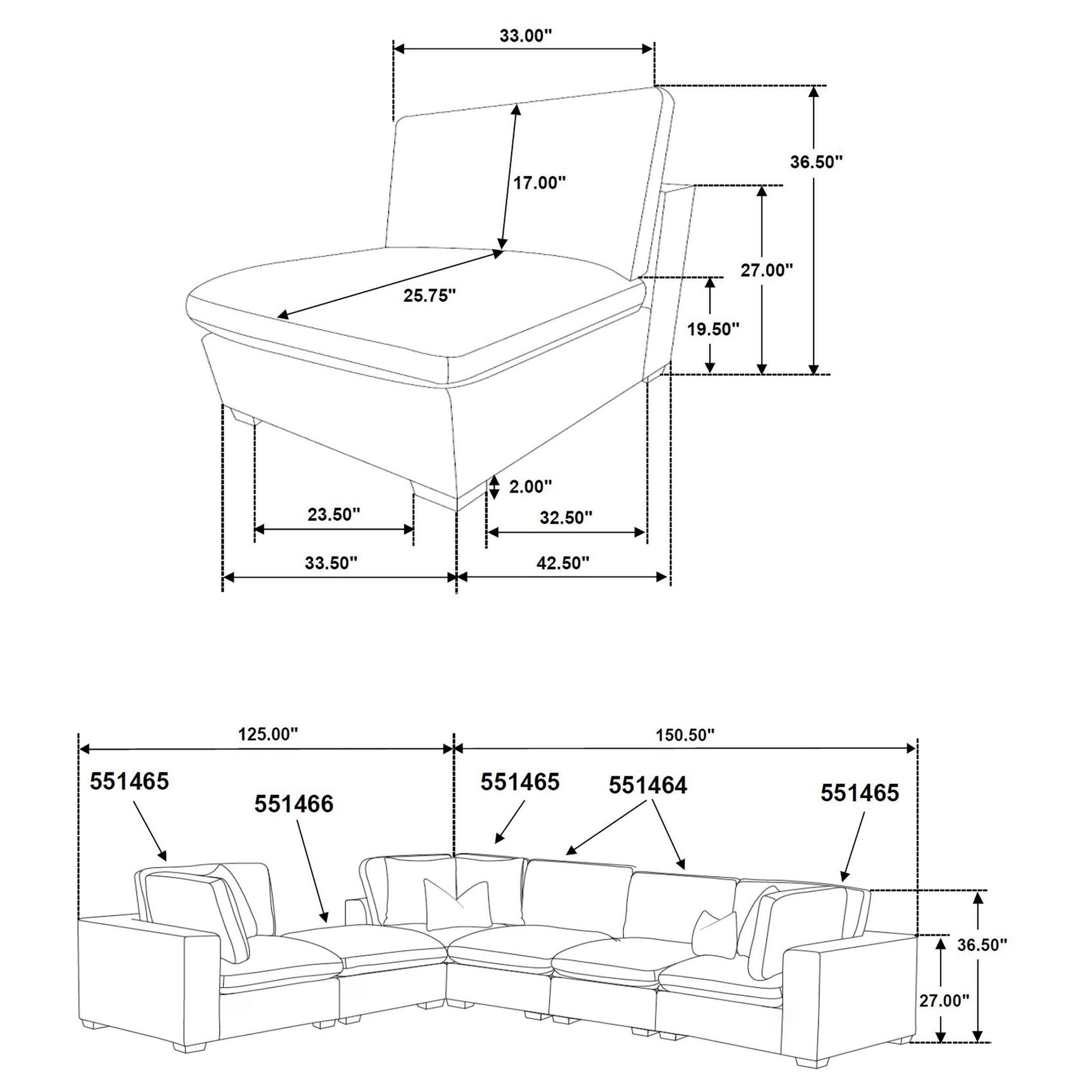 Lakeview 6-piece Upholstered Modular Sectional Chocolate 551464-SETA - Ella Furniture
