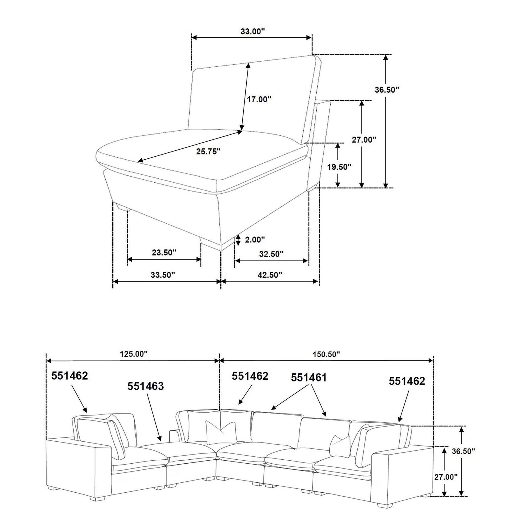 Lakeview 6-piece Upholstered Modular Sectional Sofa Ivory 551461-SETA - Ella Furniture