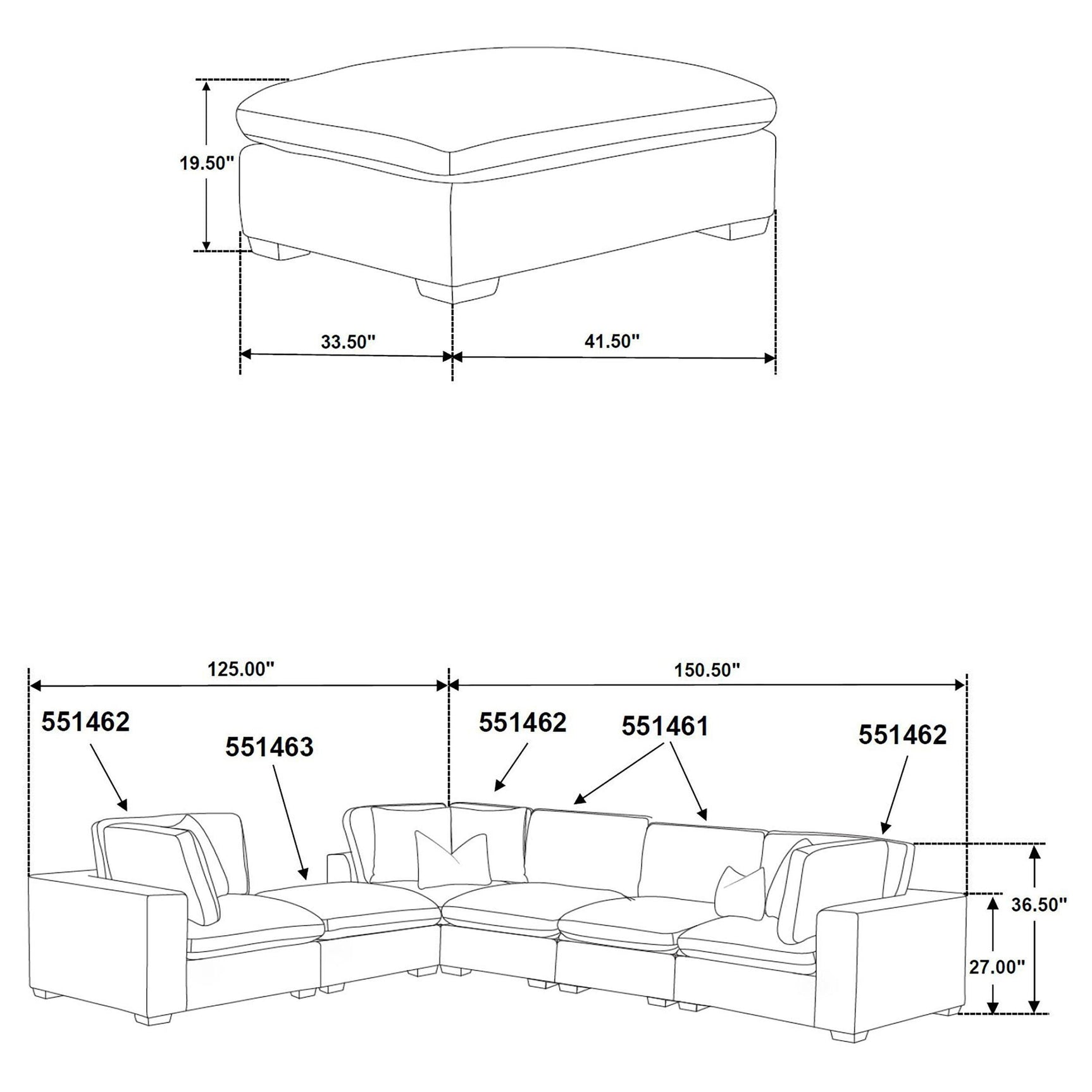 Lakeview 6-piece Upholstered Modular Sectional Sofa Ivory 551461-SETA - Ella Furniture