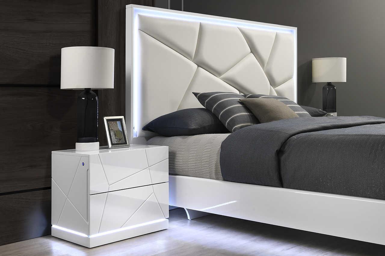 Lana White LED Upholstered King Bed - Ella Furniture