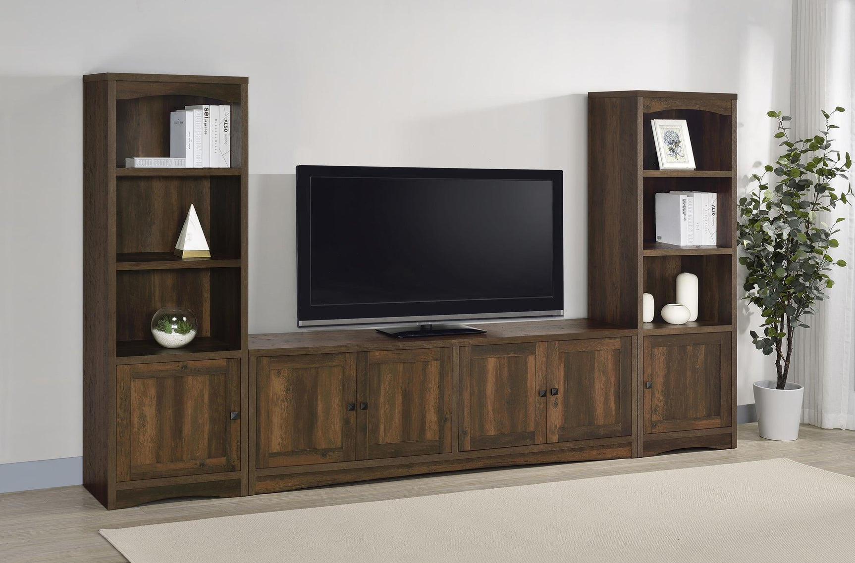 Laughlin 4-door Engineered Wood 78" TV Stand Dark Pine 724123 - Ella Furniture