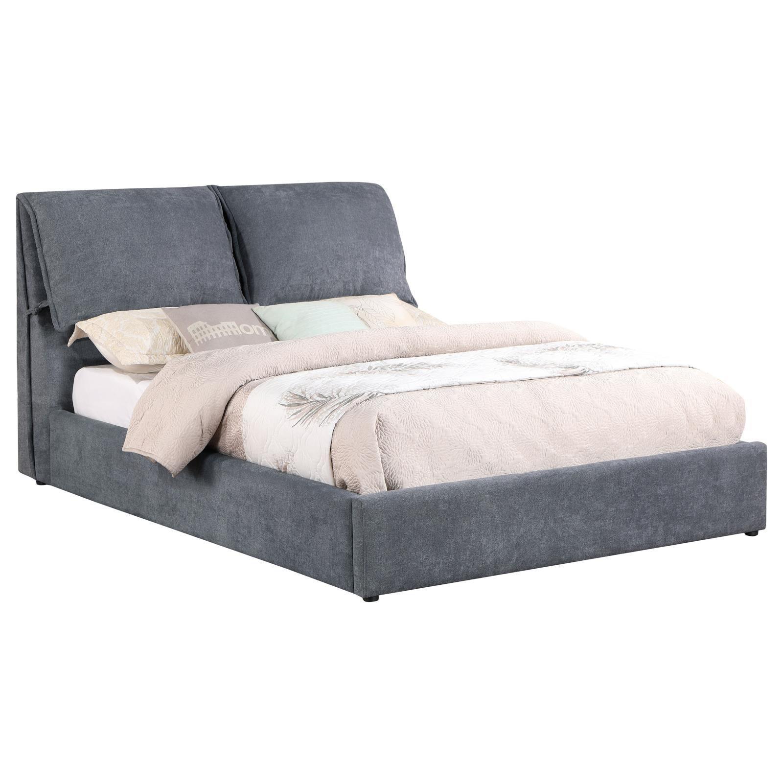 Laurel Upholstered Eastern King Platform Bed With Pillow Headboard Charcoal Grey 306041Ke - Ella Furniture