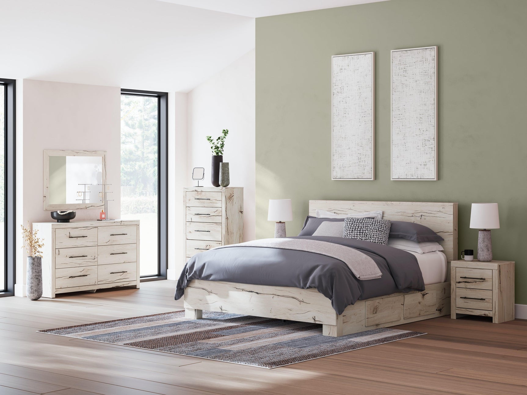 Lawroy Light Natural King Panel Bed with Storage - Ella Furniture