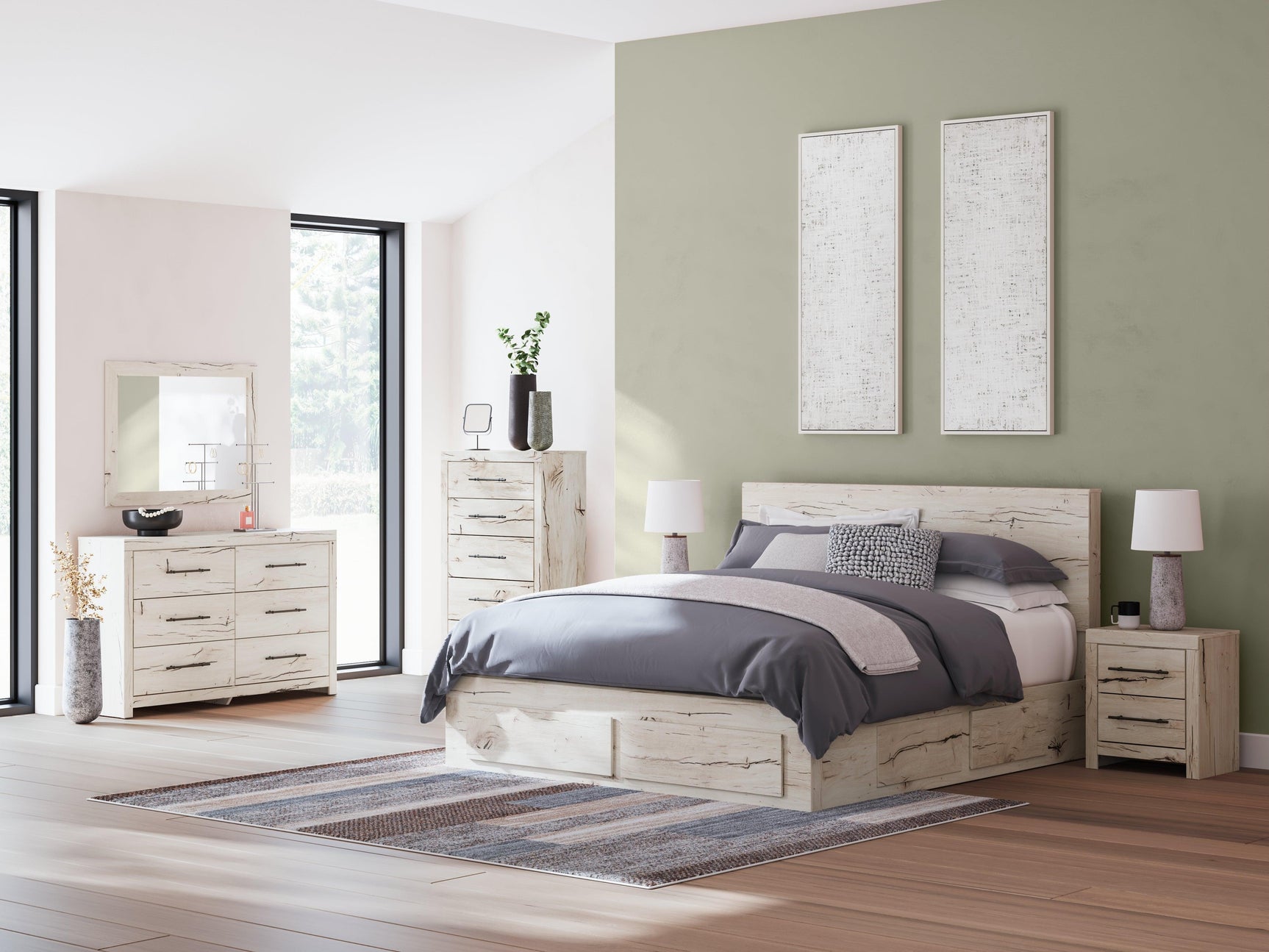Lawroy Light Natural King Panel Storage Bed - Ella Furniture