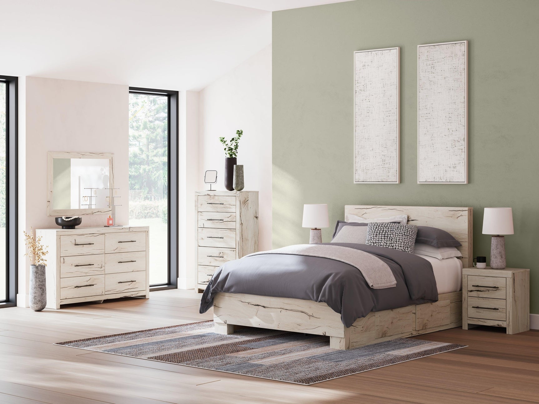 Lawroy Light Natural Queen Panel Bed with Storage - Ella Furniture