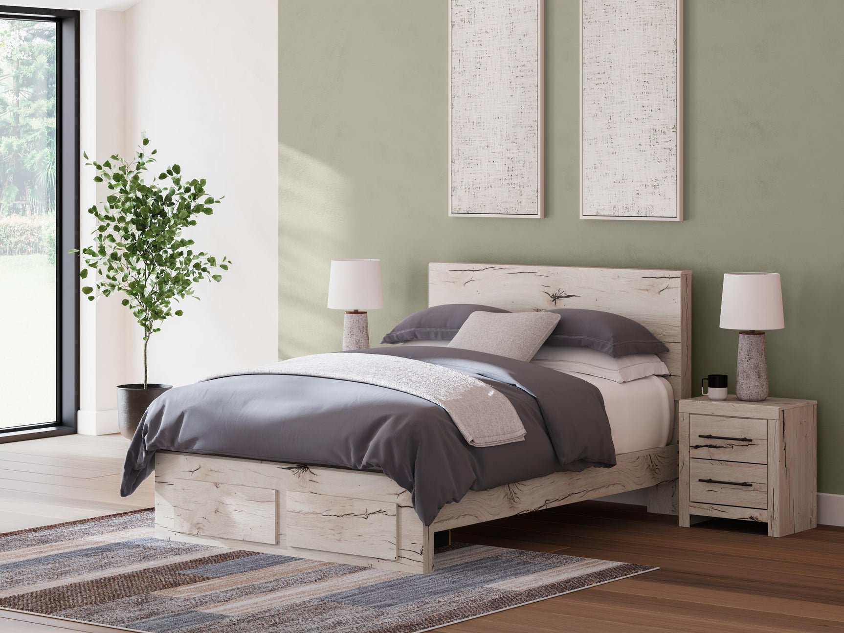 Lawroy Light Natural Queen Panel Storage Bed - Ella Furniture