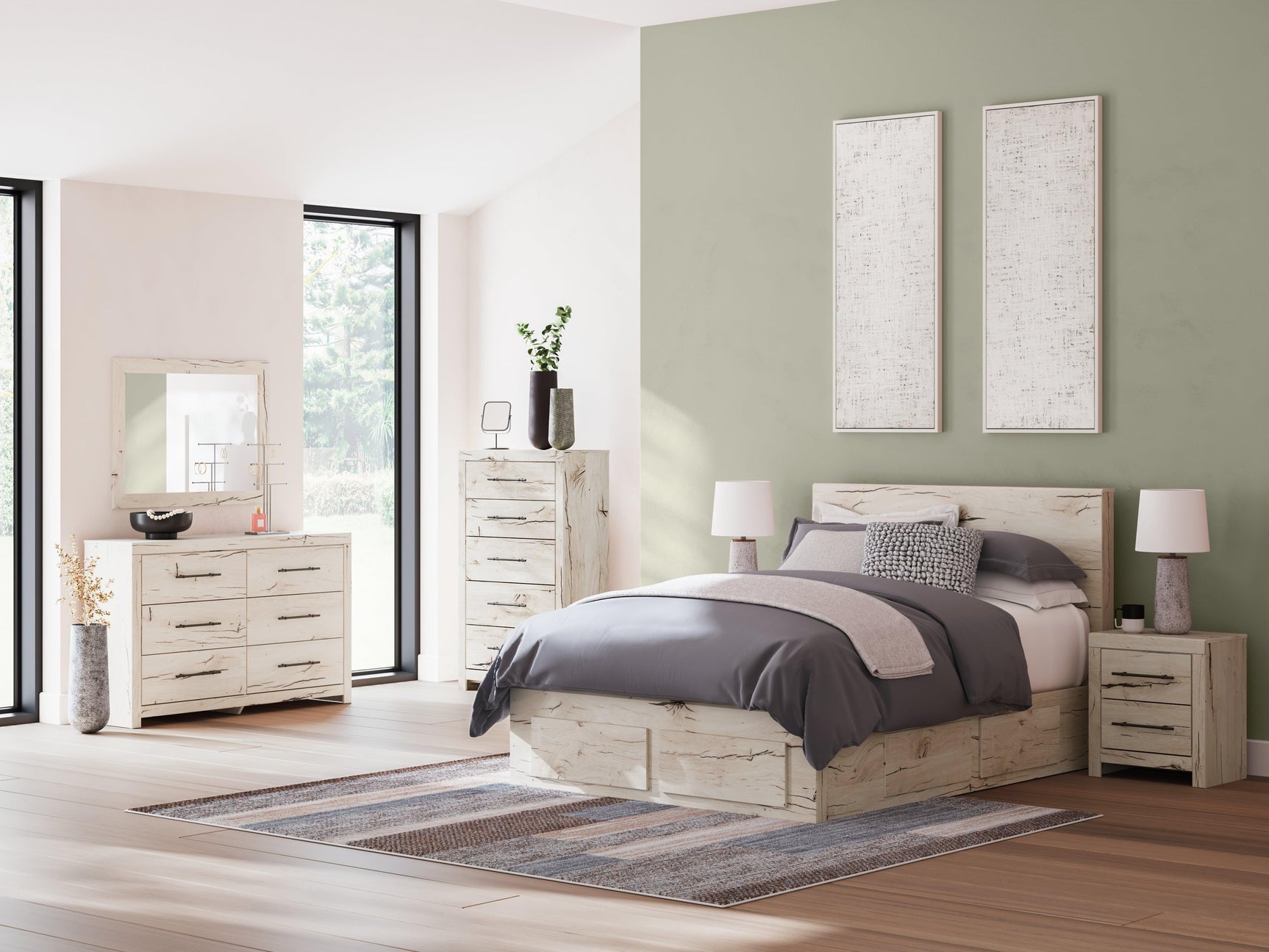 Lawroy Light Natural Queen Panel Storage Bed - Ella Furniture