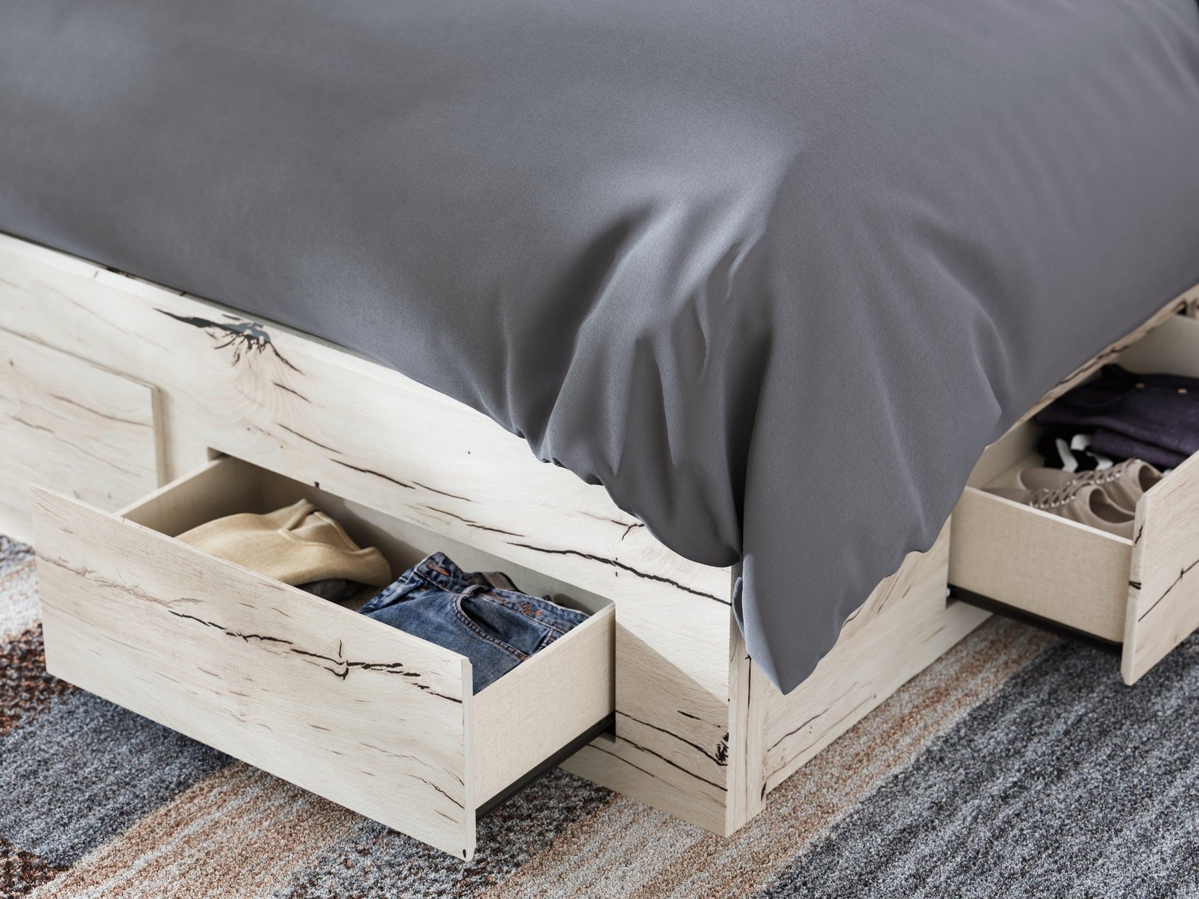 Lawroy Light Natural Queen Panel Storage Bed - Ella Furniture