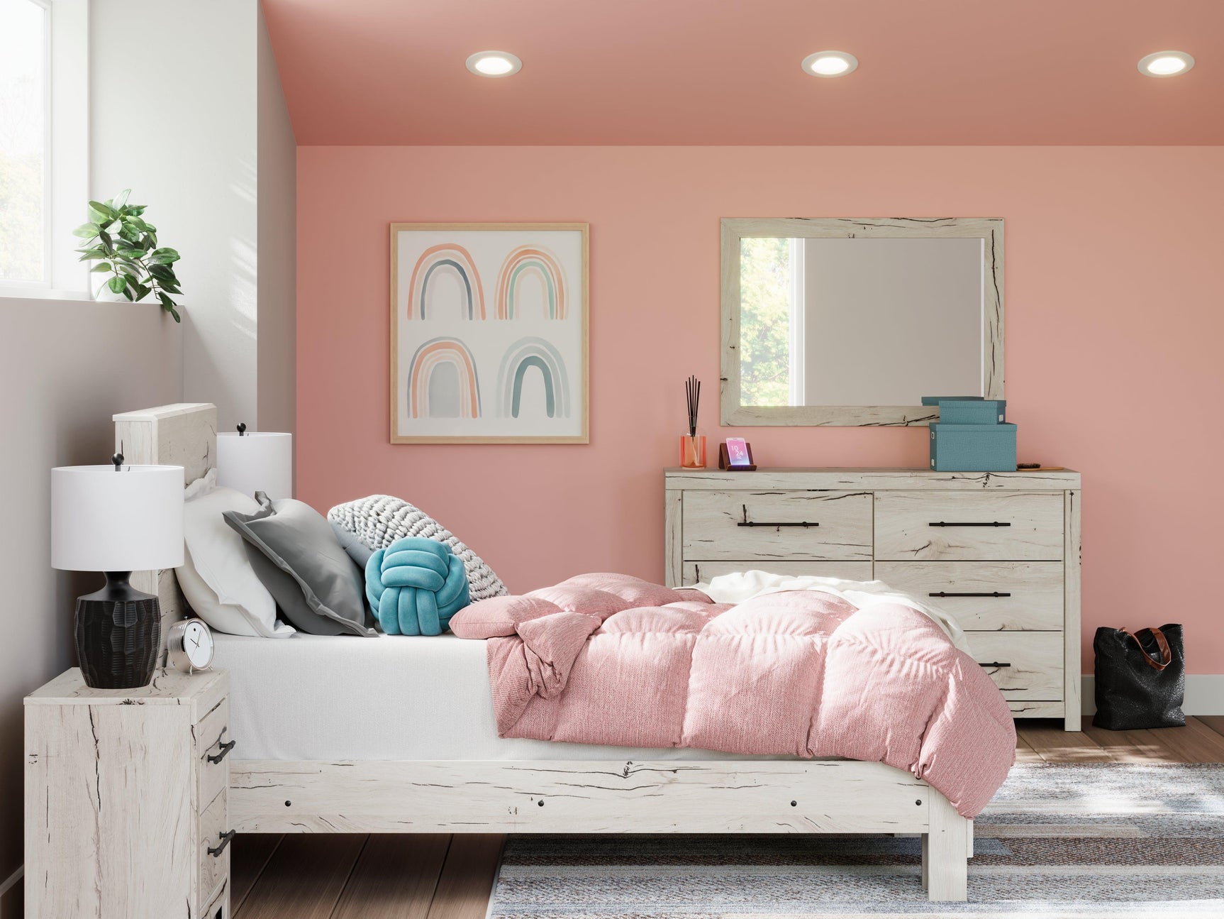 Lawroy Light Natural Twin Panel Bed - Ella Furniture