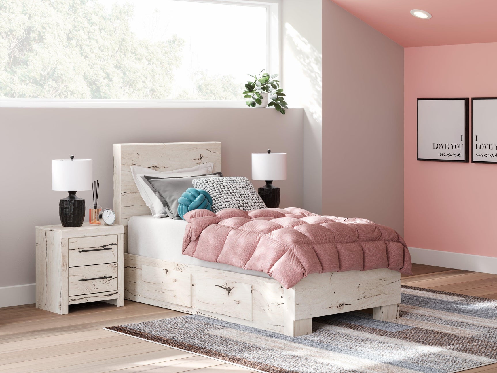 Lawroy Light Natural Twin Panel Bed with Storage - Ella Furniture