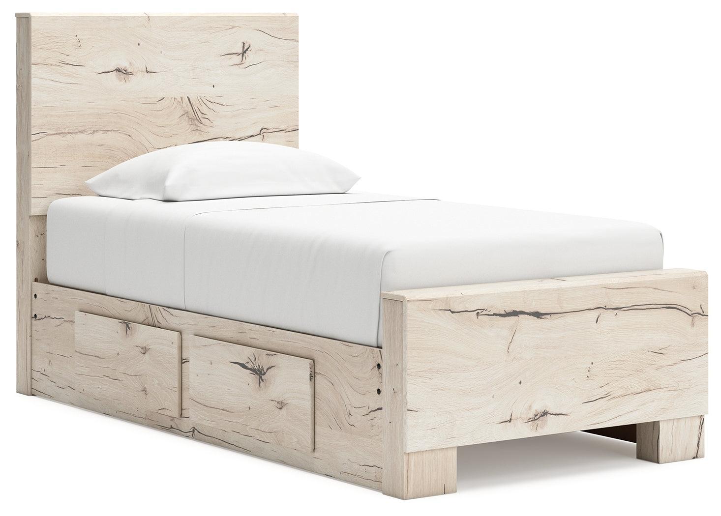 Lawroy Light Natural Twin Panel Bed with Storage - Ella Furniture