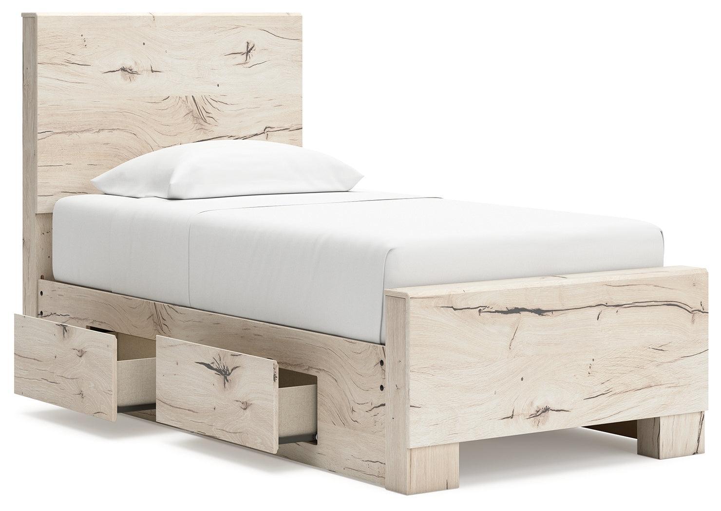 Lawroy Light Natural Twin Panel Bed with Storage - Ella Furniture