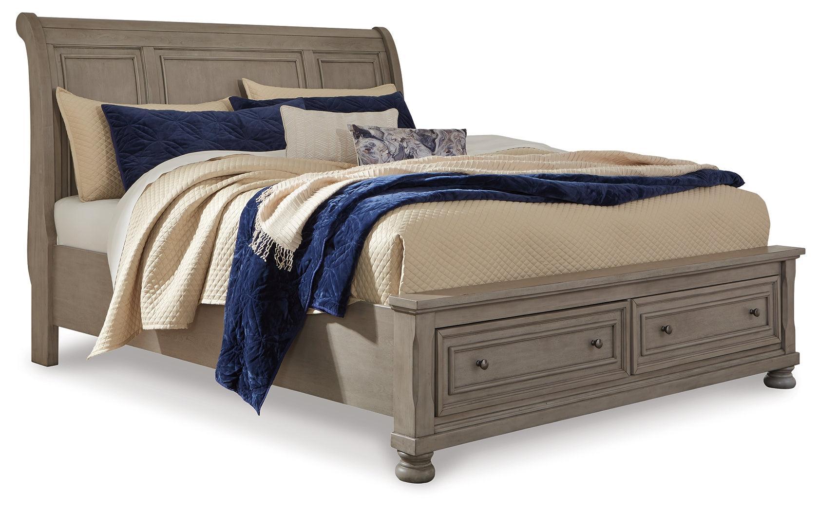 Lettner Light Gray Sleigh 2 Storage Bedroom Set - Ella Furniture