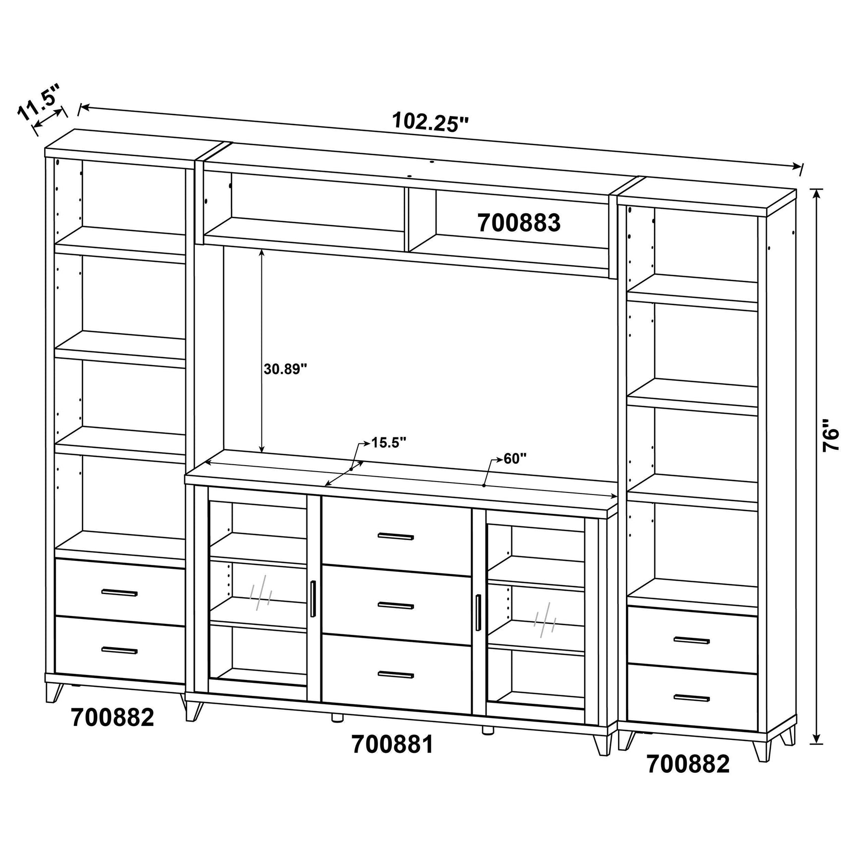 LEWES Lewes 4-piece 60" TV Entertainment Center Cappuccino 700881-S4 - Ella Furniture